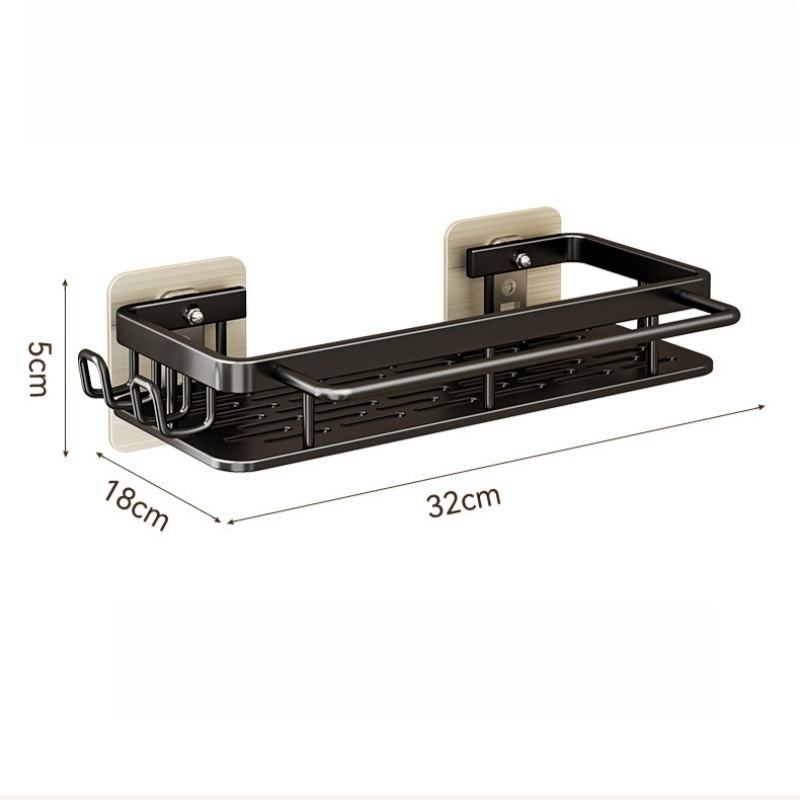 Black Bathroom Shelf Organizer Rack with Self-Adhesive Wall Mount for Bathroom Accessories