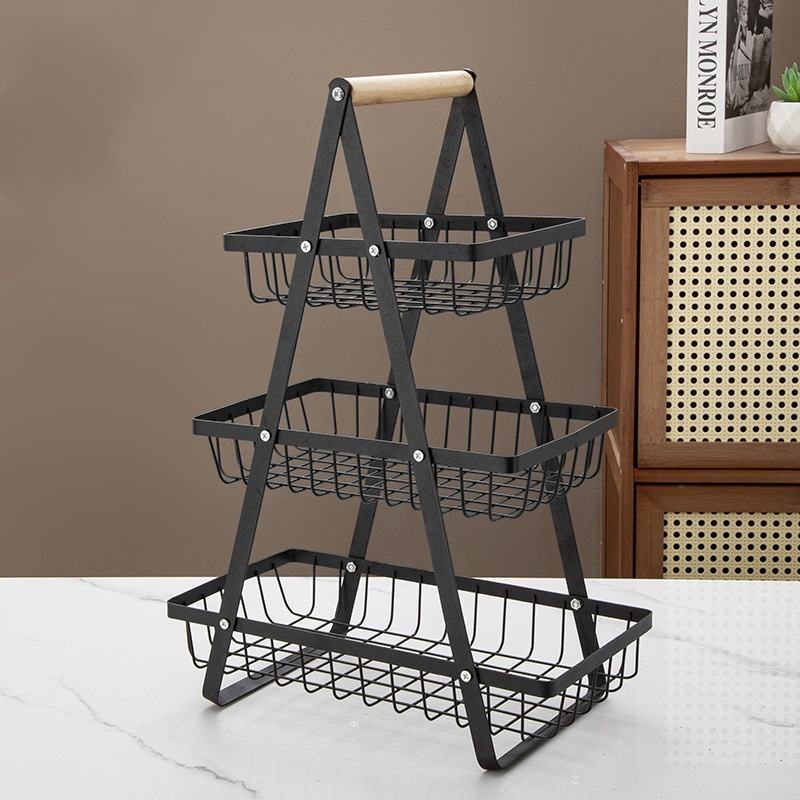 2/3 Tier Kitchen Storage Rack Metal Portable Metal Storage Shelf Detachable Multi-layer Fruit Holder Kitchen Fruit Basket