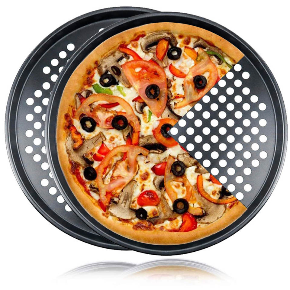 Perforated Carbon Steel Non-Stick Pizza Pan with Holes for Home Kitchen or Restaurant