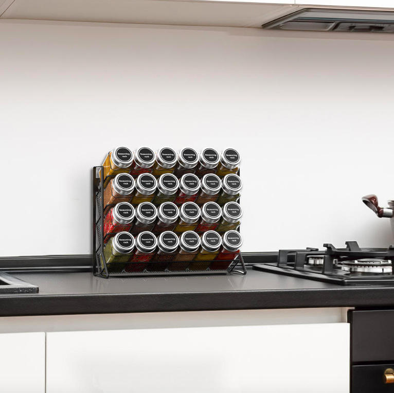 4-Tier Foldable Spice Rack Organizer for Cabinet Pantry Easy Visibility Counter top Storage Holder