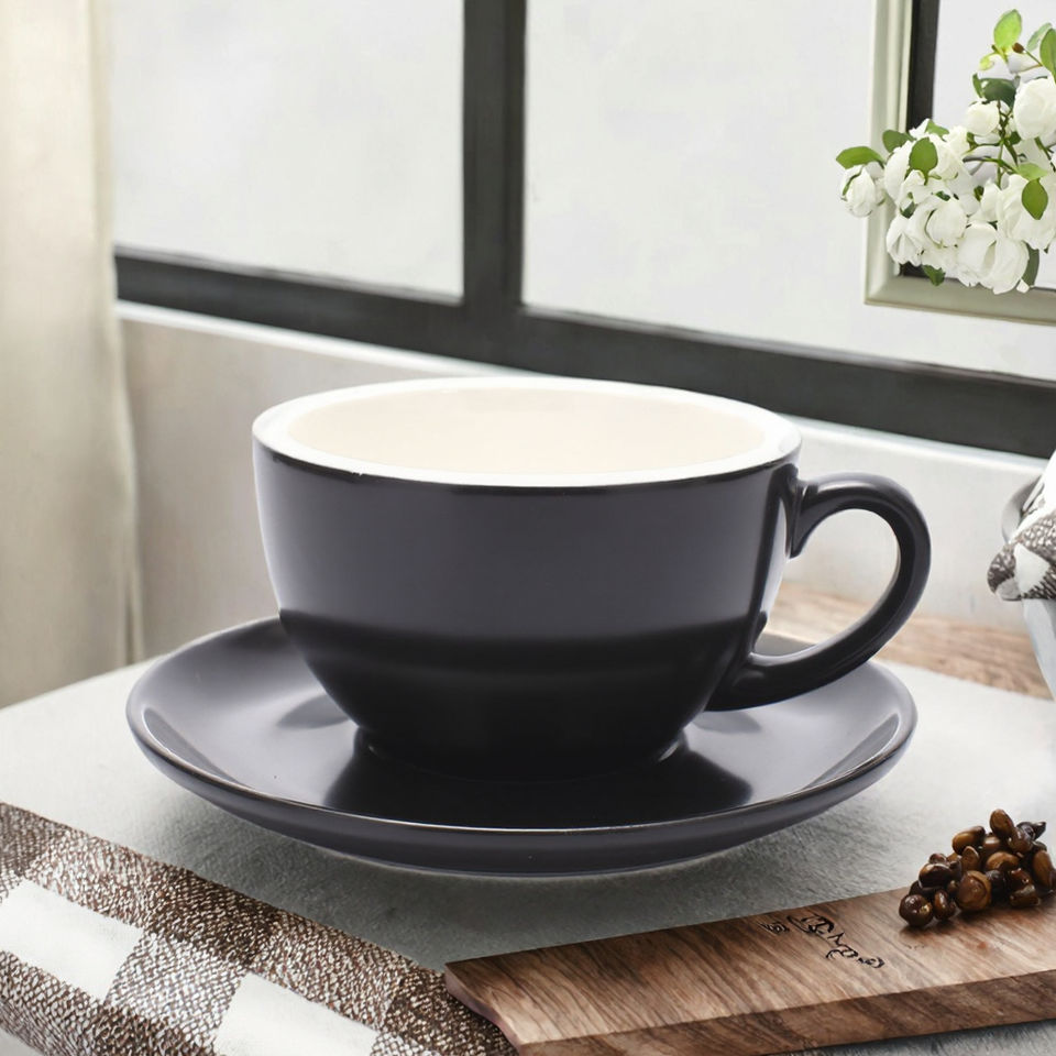 Ceramic Tea and Coffee Cup Set with Saucer - 250ml Ideal for Latte and Cappuccino