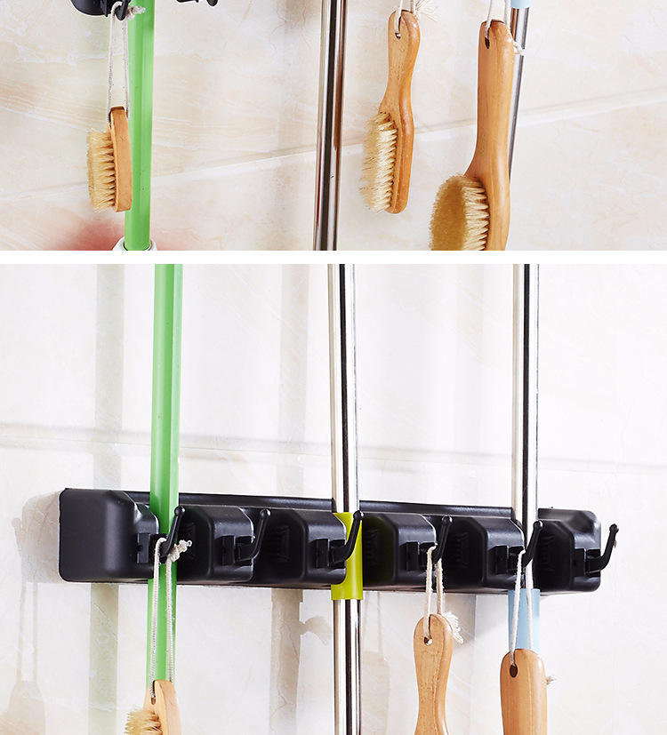 Multifunctional Wall Mounted Mop Holder with Hook for Drain Storage
