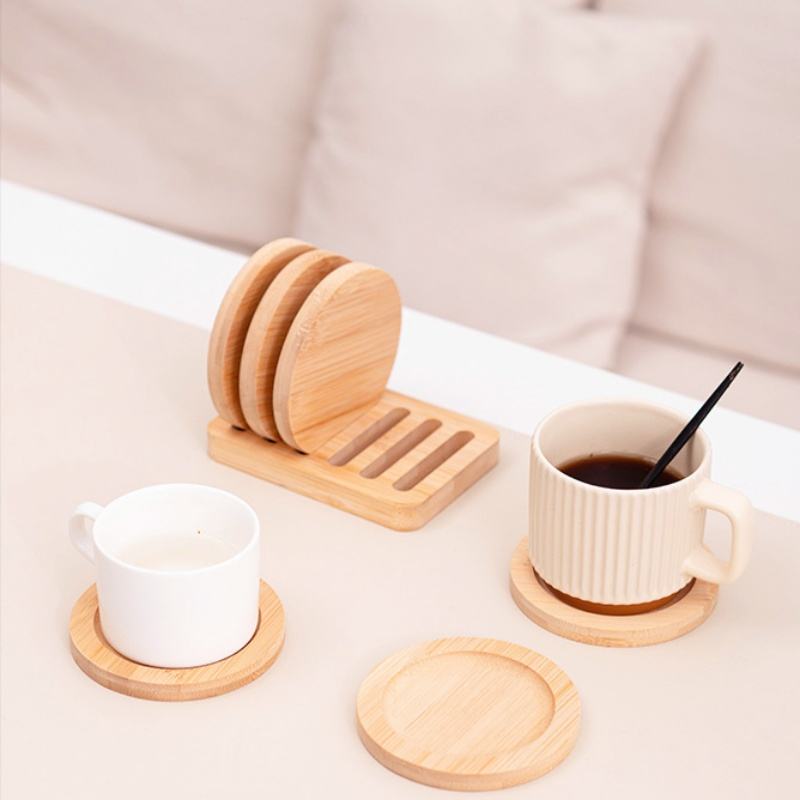 Modern Bamboo Coaster Set for Tea Ceremony Drinks Cup Water Cup Tray Coffee Mat Christmas Gift for Family Friends Insulation Rack