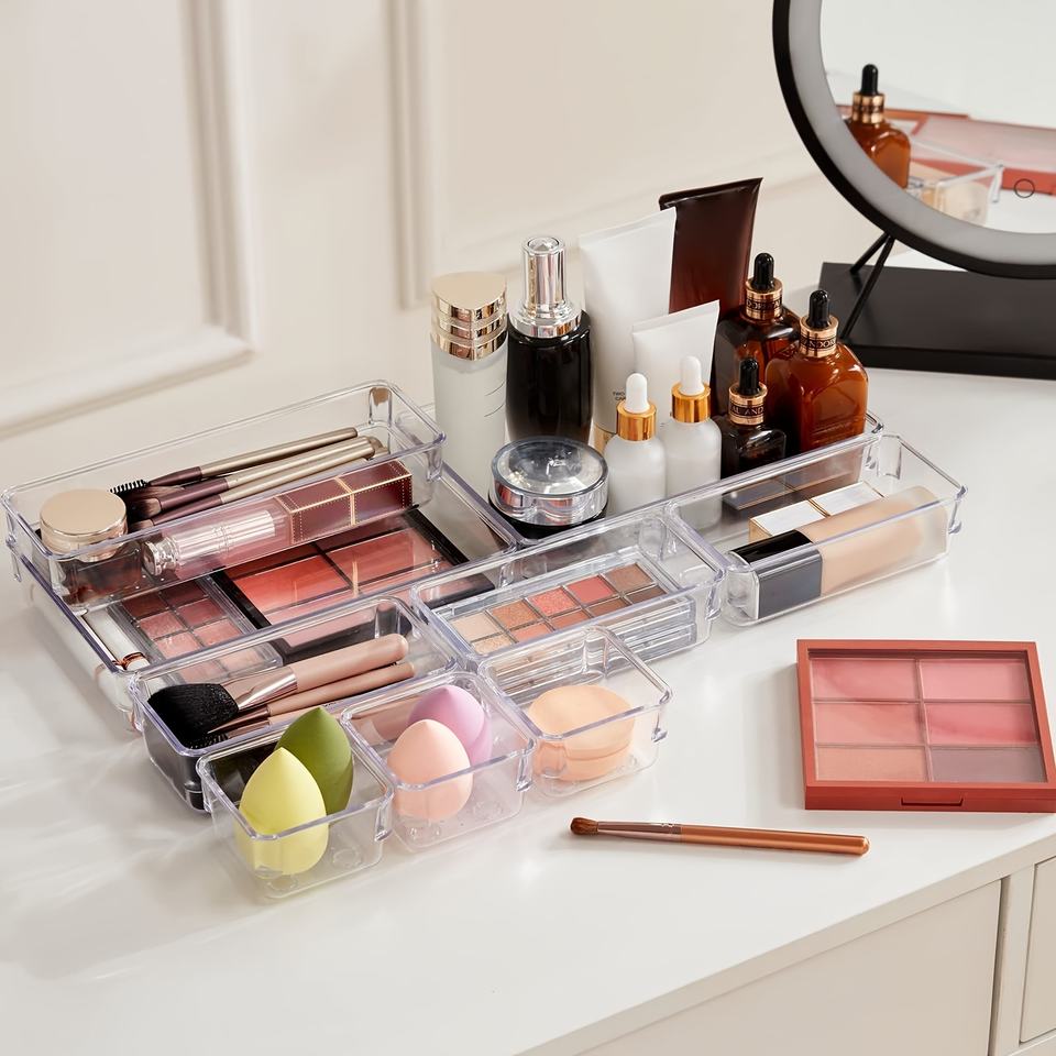 25-Piece Transparent Drawer Organizer Set Multifunctional Storage Boxes Storage Dividers for Makeup/Jewelry/Bedroom/Office