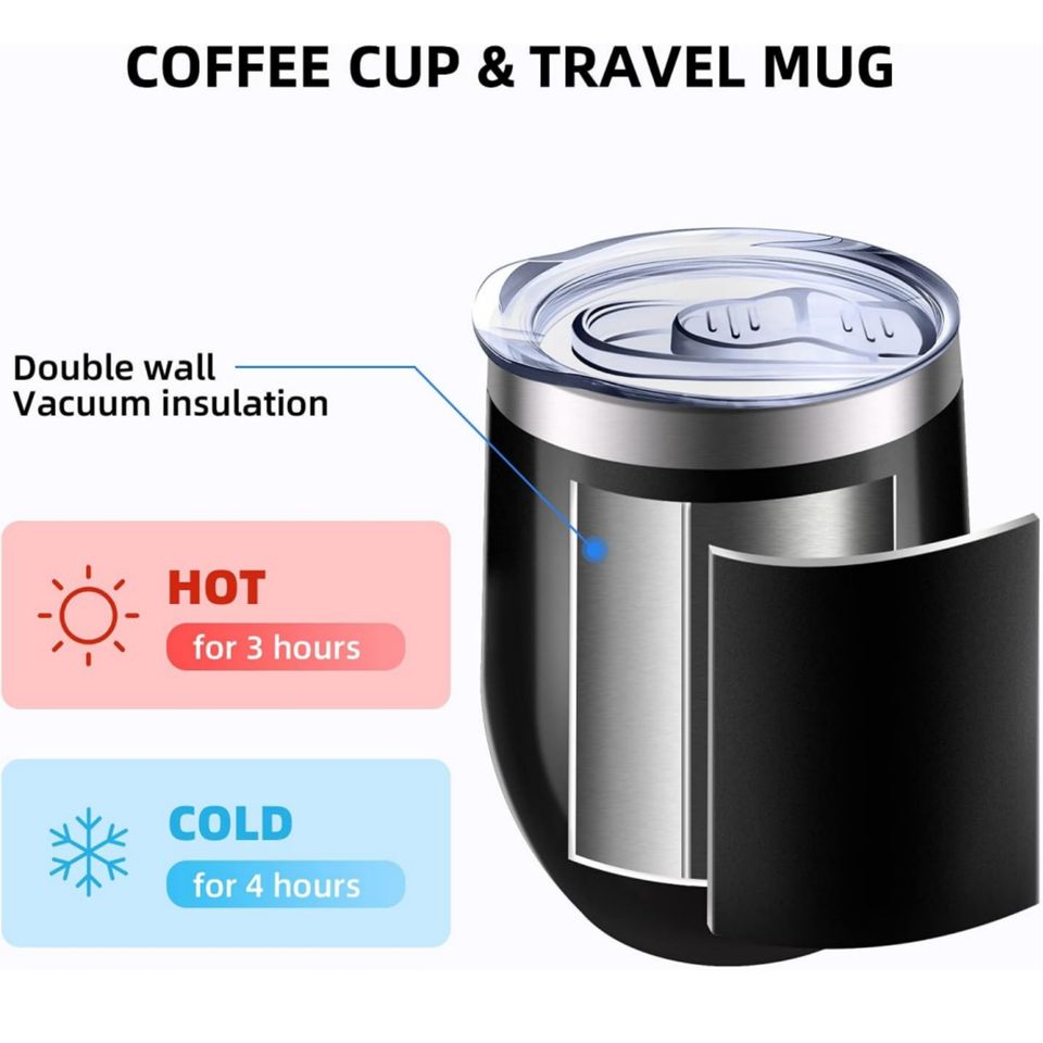 360ml/12oz Double-Wall Vacuum Thermal Eco-Friendly BPA-Free Egg Cup Lid 304 Stainless Steel Travel Wine Tumbler Hot Water