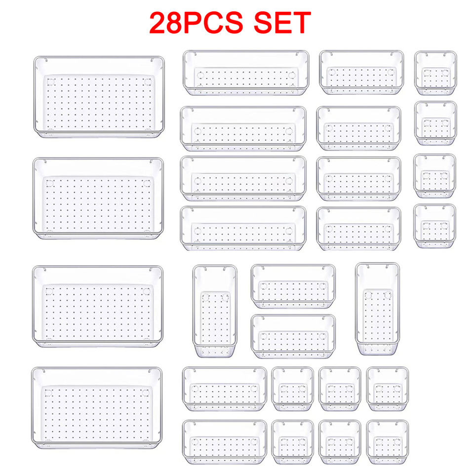 28-Piece Clear Drawer Organizer Set | Versatile, Easy-to-Assemble Makeup Storage Bins