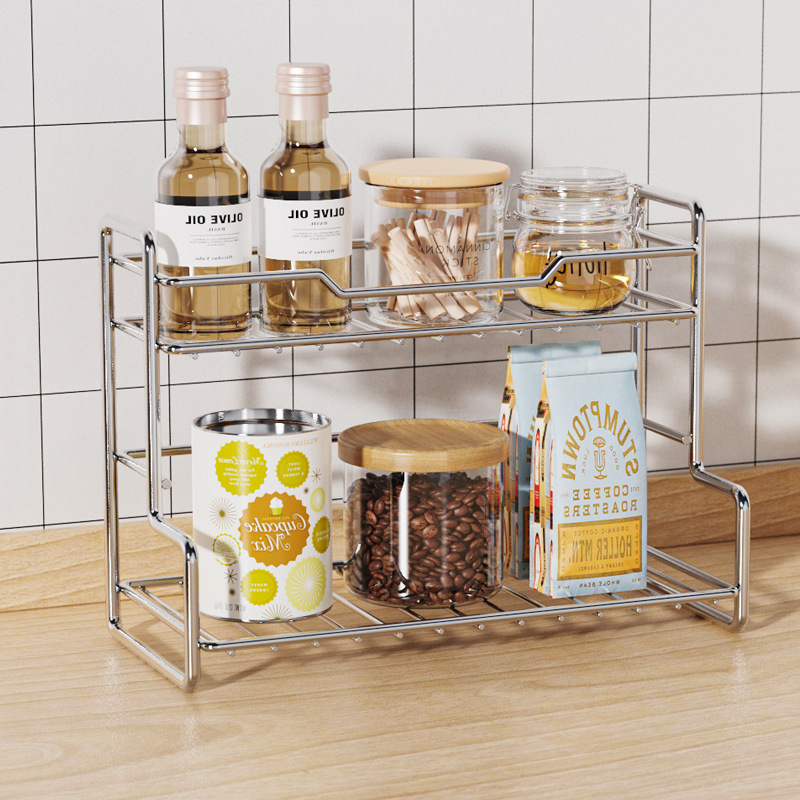 Modern Two-Tier Metal Storage Shelf for Bedroom, Kitchen, and Bathroom