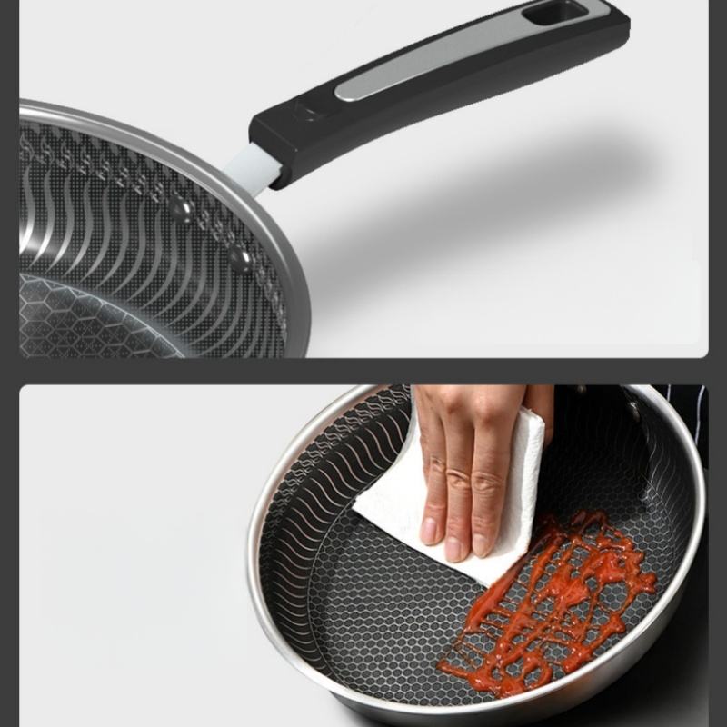 316 Stainless Steel Flat-Bottom Deep Skillet with Honeycomb Non-Stick Coating