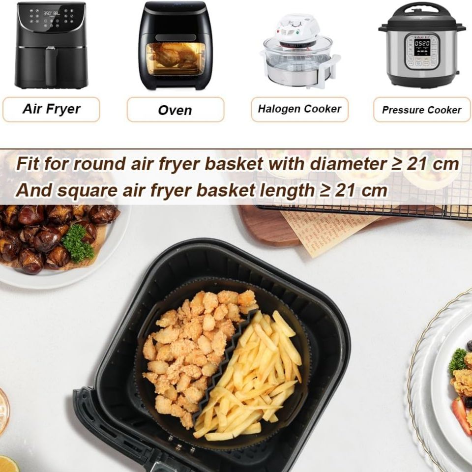 Collapsible Silicone Air Fryer Accessories Reusable Bowls Baking Pan Oven for 3 to 5 Quart Air Fryer Basket Liners Pot