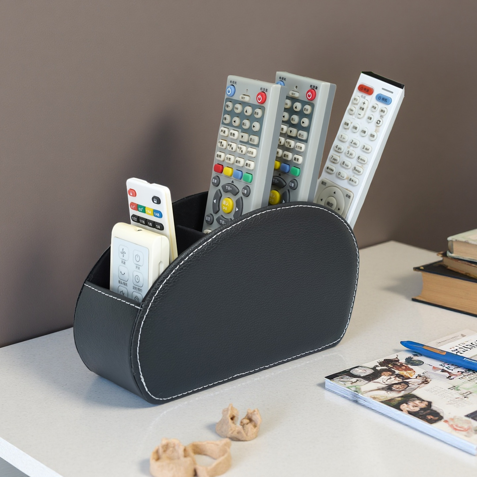 Classic Leather Household Organizer with TV Remote Control Holder Multifunctional Fold Design for Home Use