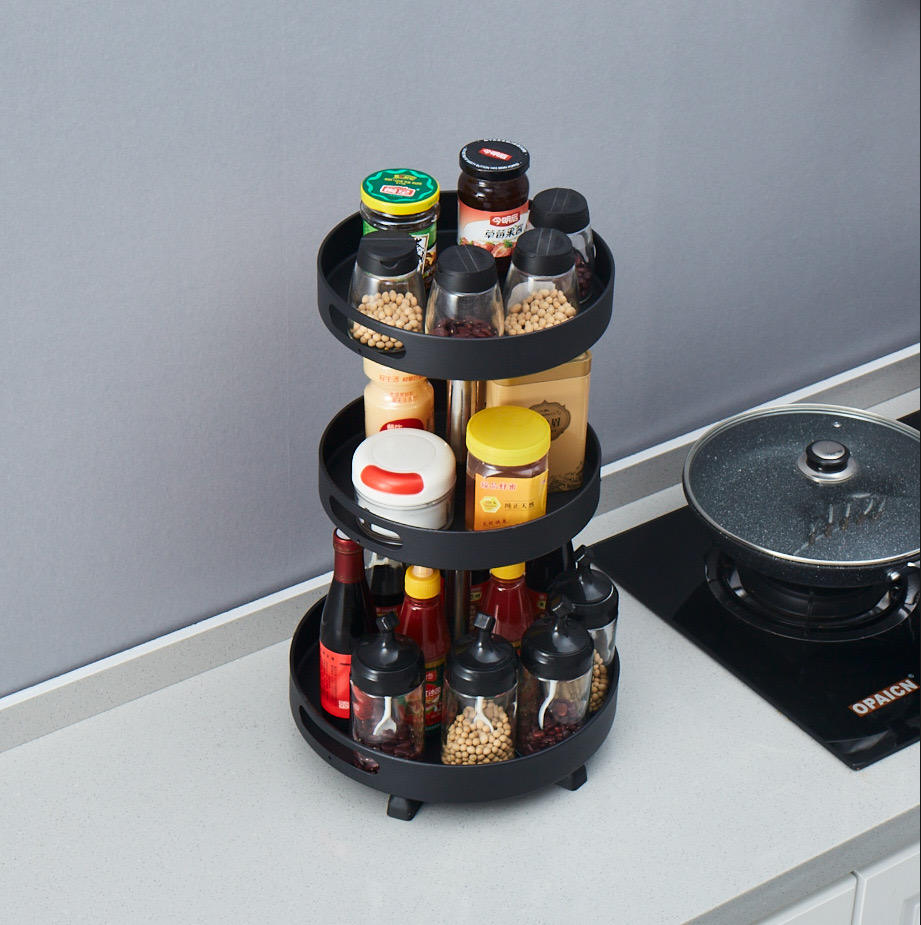Metal Rotating Spice Rack Kitchen Organizer for Countertop Refrigerator Cabinet Plate Turntable