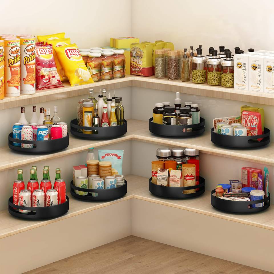 Creative Carbon Steel Multifunctional Space-saving Kitchen Storage Spice Rack Turntable Cabinet Organizer