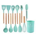 High-Quality 12-Piece Silicone Kitchen Utensil Set with Wooden Handle - Non-Stick Spoon, Ladle, Spatula, Tongs Kitchen Tool