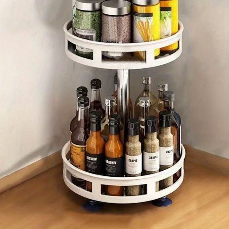 Adjustable 2-Layer Metal Storage Container, 360° Rotating Vertical Cabinet, Multi-Functional Spice Rack