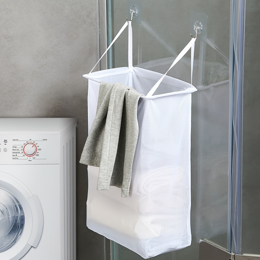 Reusable Polyester Laundry Basket for Bathroom Wall Storage Without Drilling