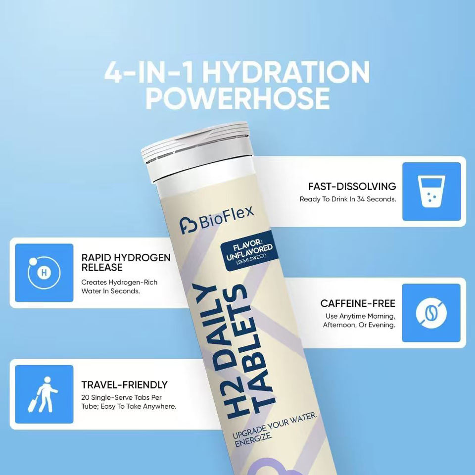 BioFlex Adult Formula with Logo, Tasteless H2 Hydrogen Effervescent Tablets, Rich in Magnesium, 20 Tablets