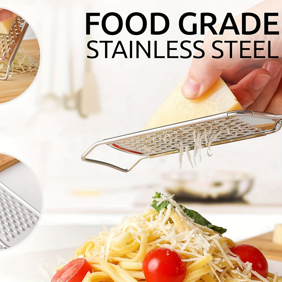 Professional Stainless Steel Kitchen Grater and Slicer with Lemon Zester, Handle, and Flat Grip – Multifunctional for Cheese and Chocolate