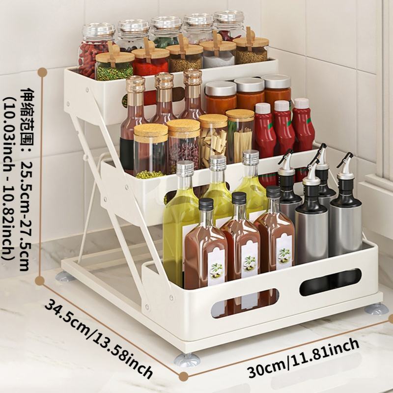 3-Tier Metal Kitchen Spice Rack Multifunctional Home Storage Cabinet Spice Jar Holder