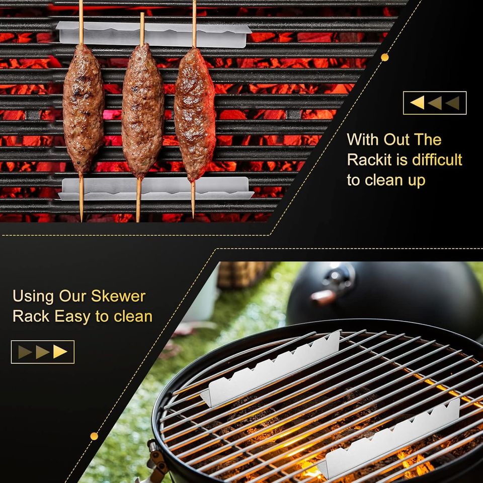 Stainless Steel Multifunctional Kabob Rack for Long Skewers BBQ Accessory