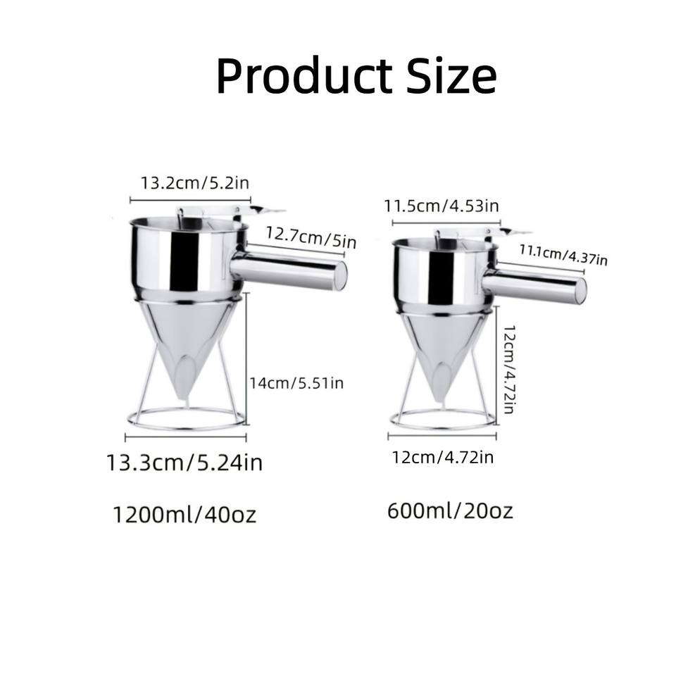 Manual Dough Funnel Set for Kitchen, Dough Dispenser 600/1200 ml, Stainless Steel Funnel Holder, Dishwasher Safe, for Dessert Preparation