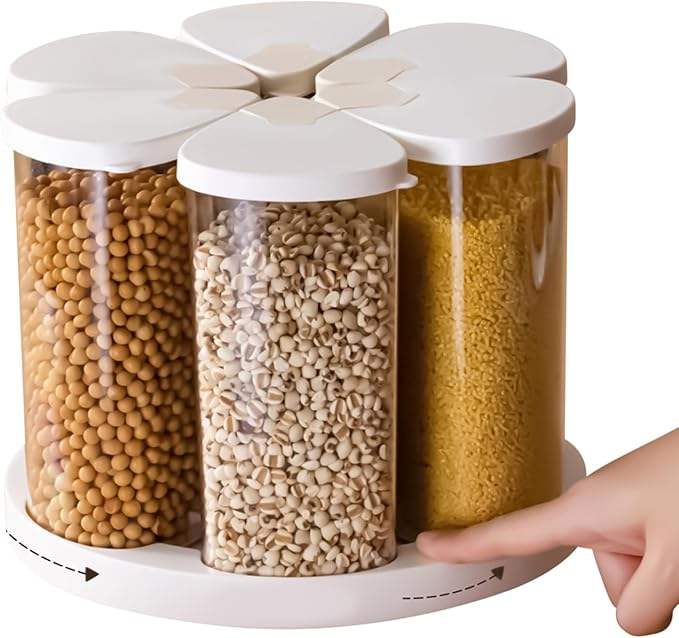 Rotating Multi-Grain Rice Storage Box for Pantry Organization