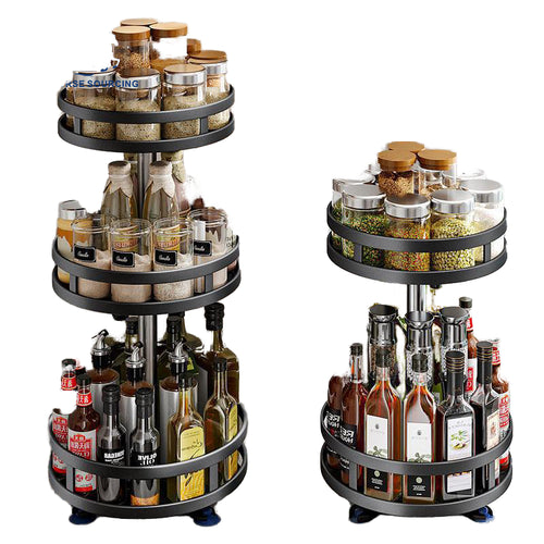 Adjustable 2-Layer Metal Storage Container, 360° Rotating Vertical Cabinet, Multi-Functional Spice Rack