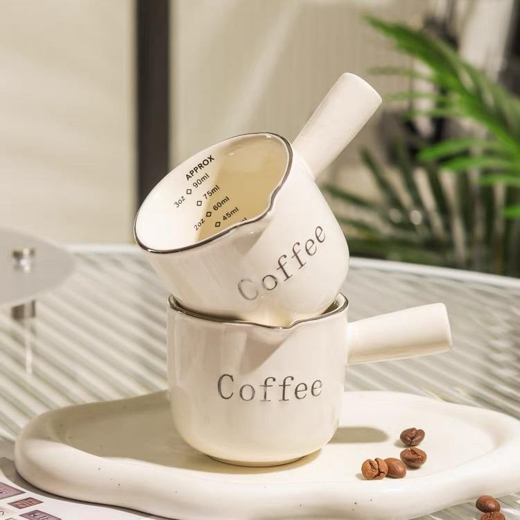Premium Italian Espresso Cup with Graduation Premium Ceramic Coffee Measuring Cup Extraction Cup & Small Milk Jug