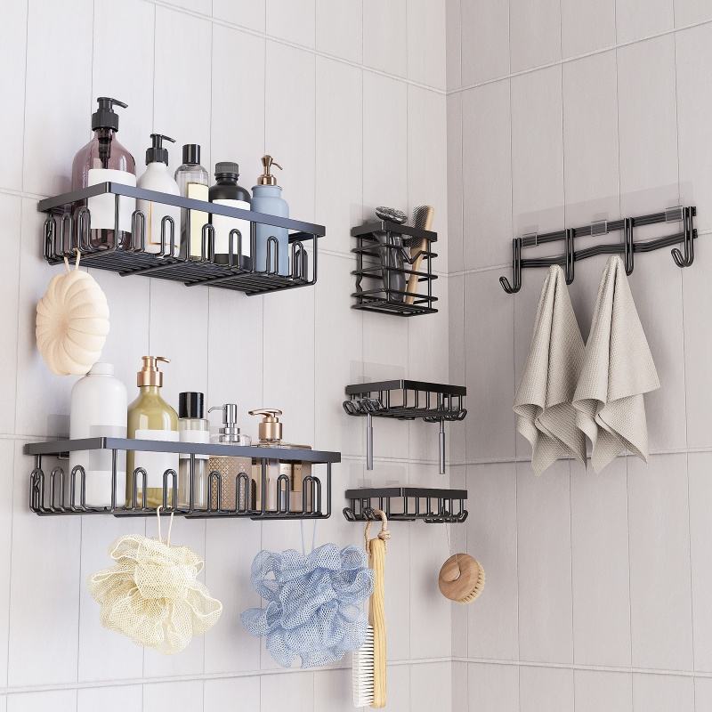 Modern Iron Wall-Mounted Bathroom Shelf for Kitchen Shower Home Use