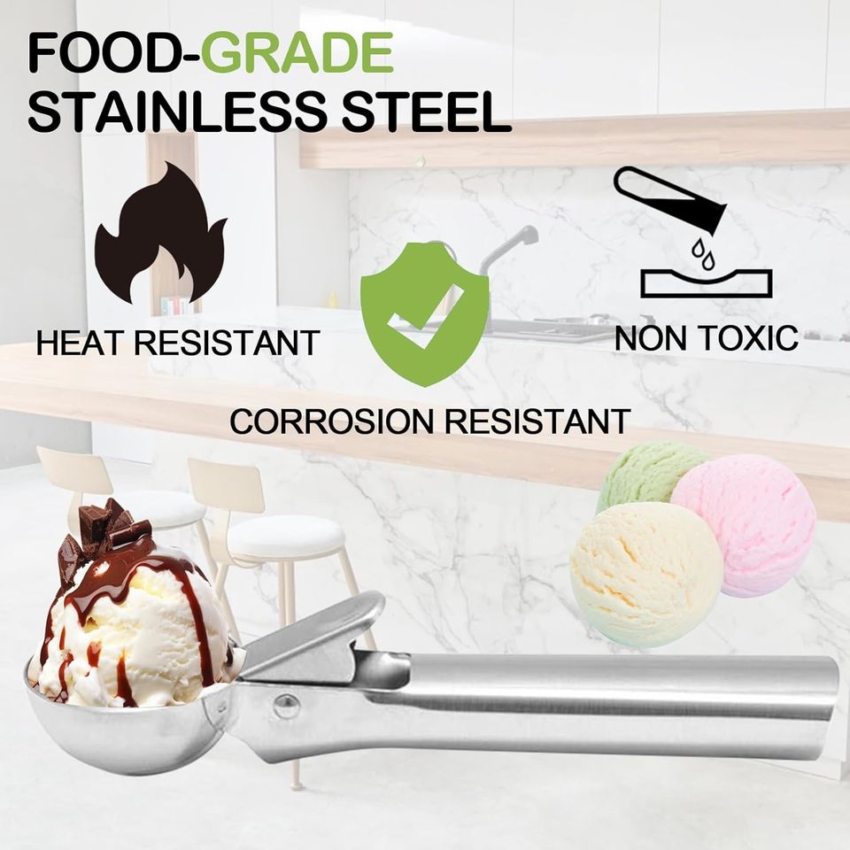 Stainless Steel Ice Cream Scoop with Trigger Release Kitchen Tool for Meatballs, Gelatos, Fruit Balls, Ice Cream Making, Melon Baller