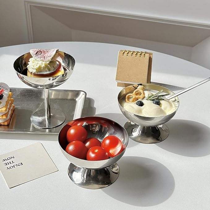 Stainless Steel Dessert Bowls with Sauce Dishes and Mini Yogurt Snack Cups