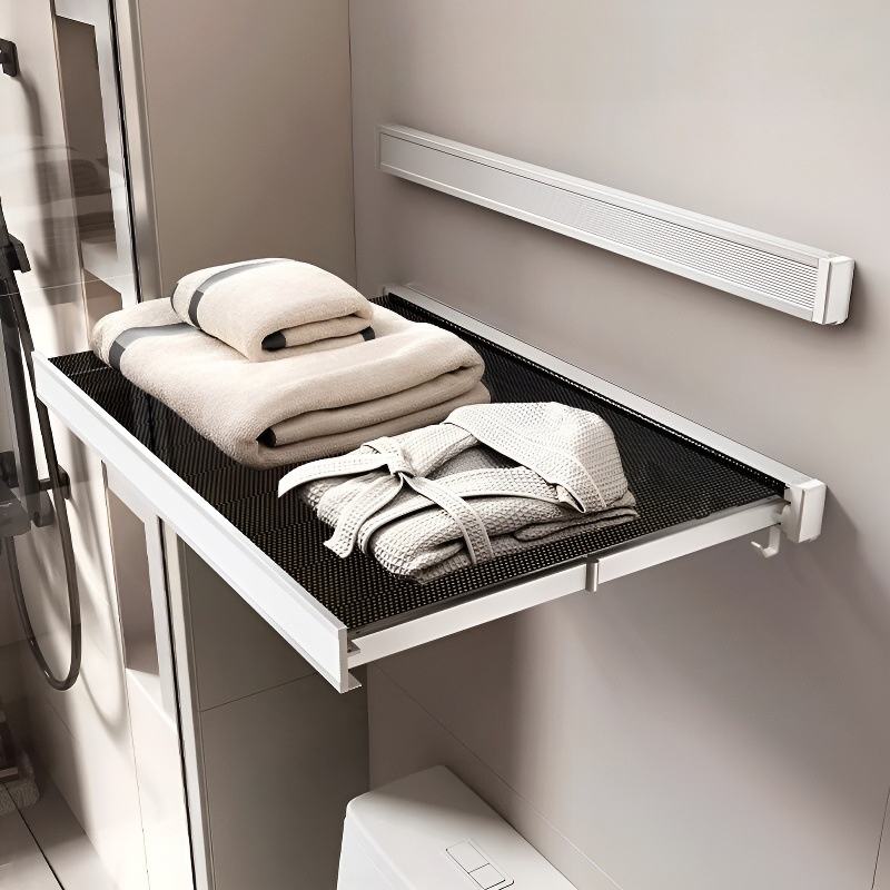 Foldable and Telescopic Bathroom Shelf No-Drill Storage Solution for Bathroom Clothing Invisible Towel and Bath Towel Storage Shelf