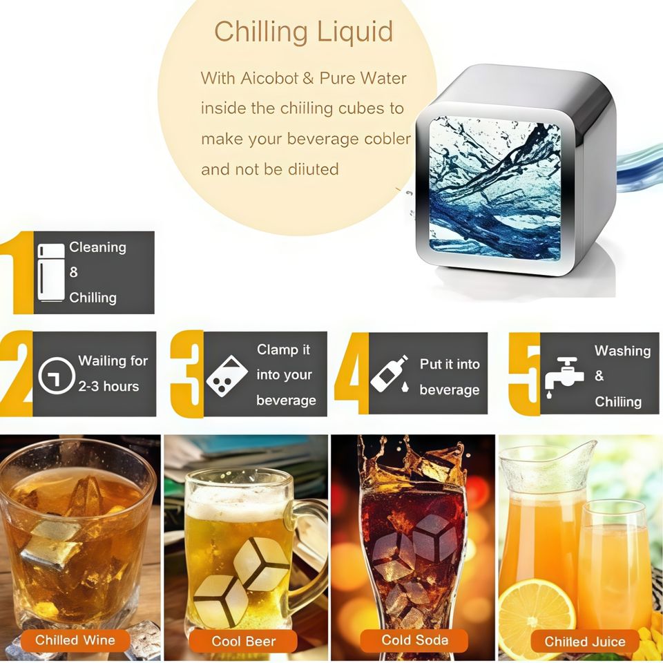 Reusable Stainless Steel Whisky Stones and Ice Cubes for Cooling Wine and Beverages