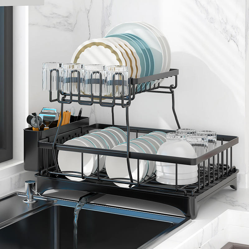 Kitchen Sink and Dish Rack with Removable Sink-Side Shelf and Utensil Storage Rack