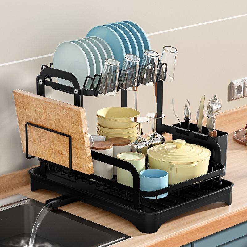 Multifunctional Kitchen Shelf with Drainage Drying Double-Layer Dish Rack