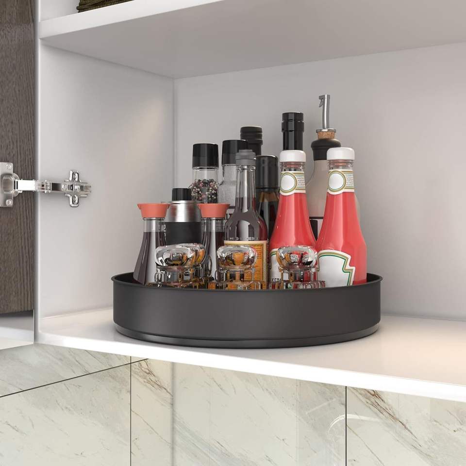 360° Rotating Stainless Steel Round Tray - Spice Organizer - Suitable for Cabinets, Countertops, Bathrooms, and Refrigerators
