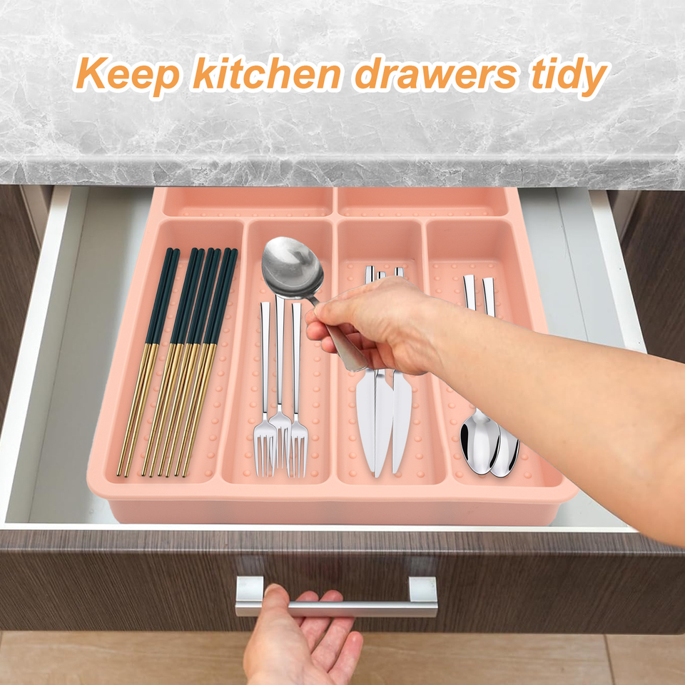 Multifunctional Silicone Cutlery Drawer Organizer with 6 Compartments