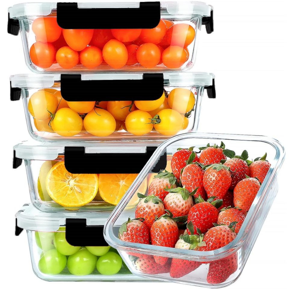 5-Pack 1040ML High Borosilicate Thick Glass Food Container Set Adult Bento Lunch Box