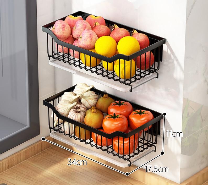 Kitchen Wall-Mounted Fruit and Vegetable Storage Basket with Water Tray