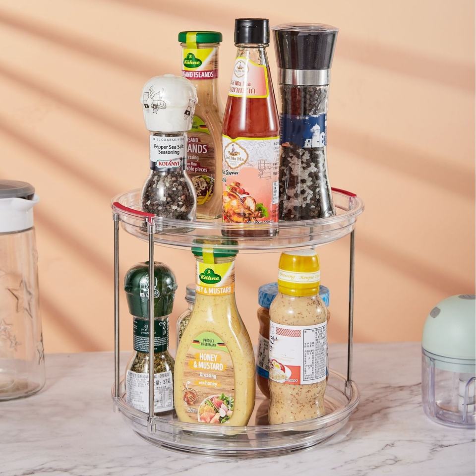 360° Rotating Plastic Kitchen Turntable Organizer with 2 Layers