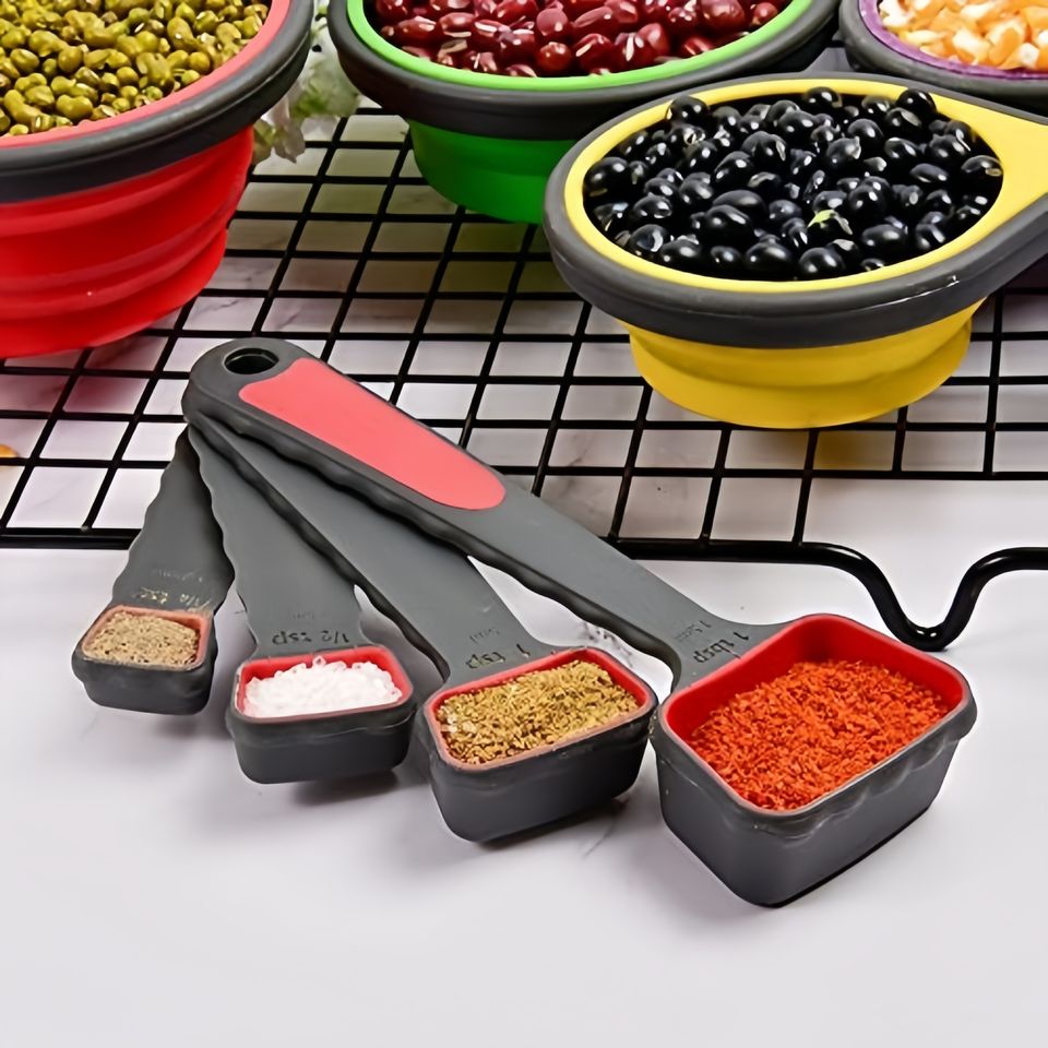 Foldable Silicone Measuring Cups and Spoons Portable Food-Grade Silicone Measuring Set for Baking