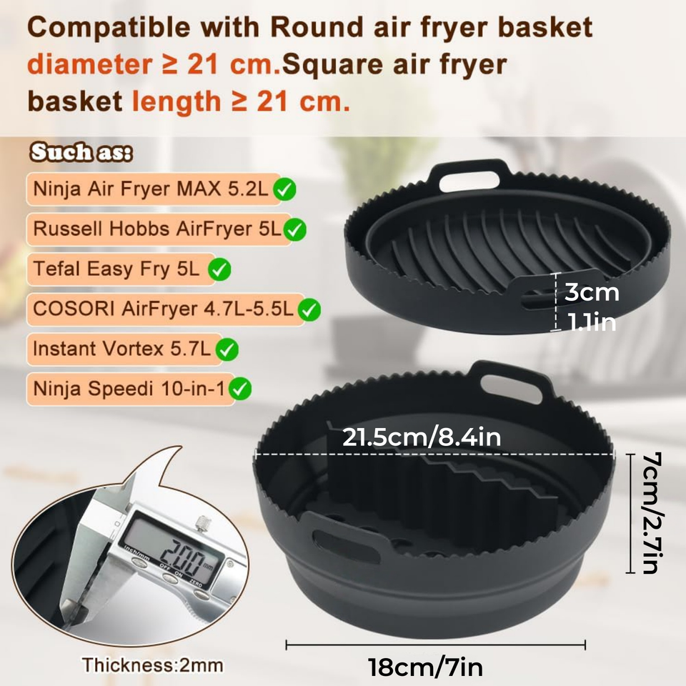 Collapsible Silicone Air Fryer Accessories Reusable Bowls Baking Pan Oven for 3 to 5 Quart Air Fryer Basket Liners Pot