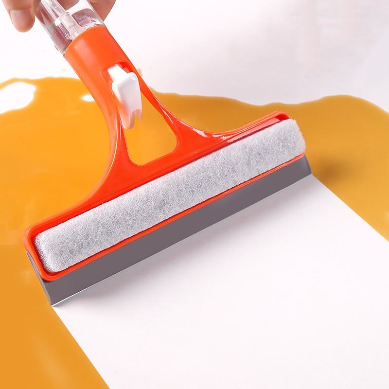 3-in-1 Glass Cleaner with Liquid Spray Double-Sided Scraper Bar for Bathroom Kitchen