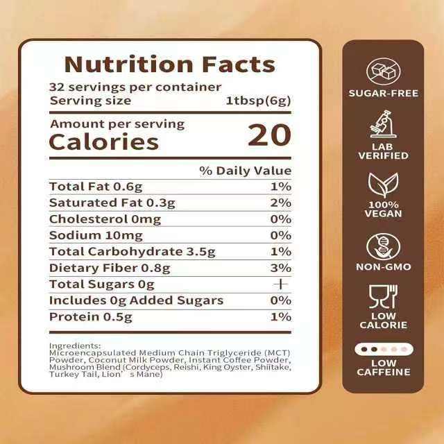 BioFlex OEM Private Label Bio Löwenmähne Reishi Truthahnschwanz Pilz Instant Kaffeemischung Pulver Antioxidans für Erwachsene