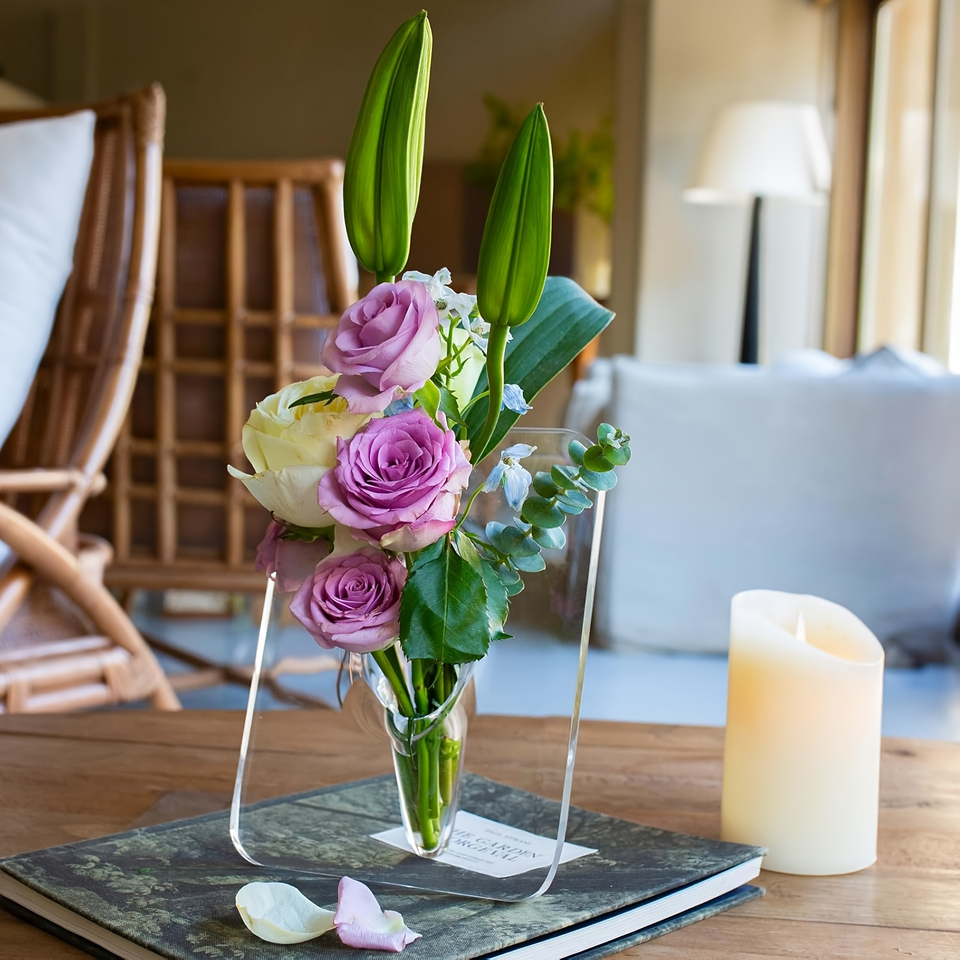 Modern Elegant Single Flower Holder with Photo Frame Design Crystal Acrylic Vase for Home Table Decoration