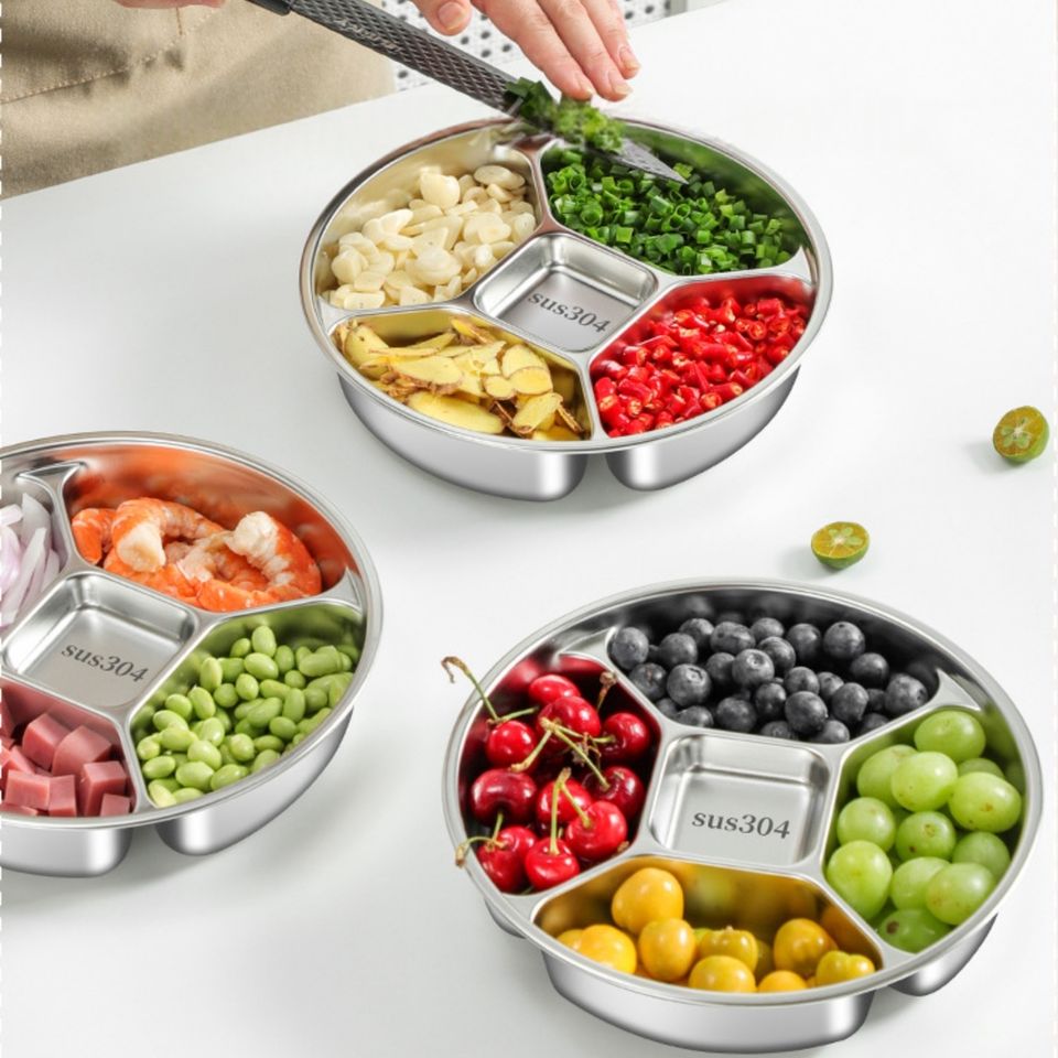 304 Stainless Steel Dip Box with 5 Compartments for Spices Soy Barbecue Sauces Snacks Restaurant or Home Use