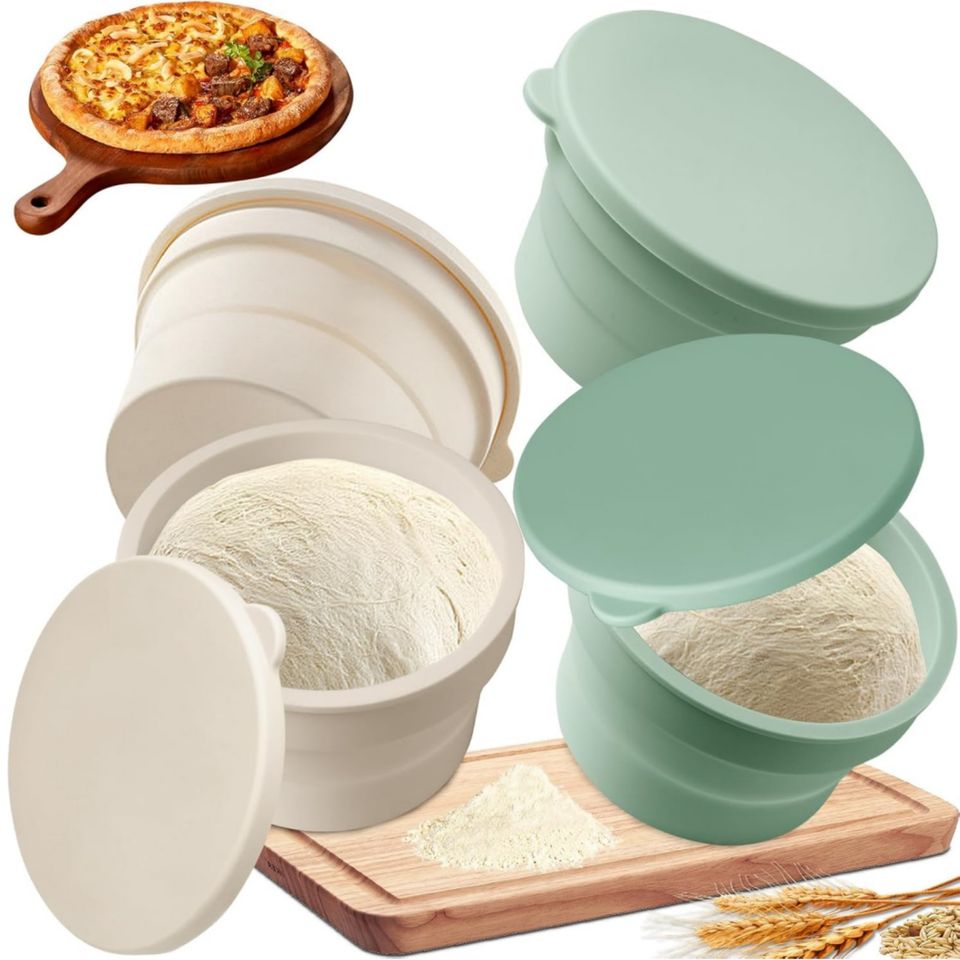 Stackable Silicone Pizza Dough Containers with Folding Lid