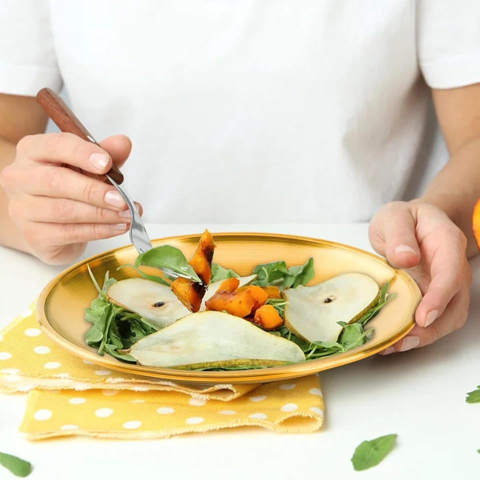 6-Piece 6.6-Inch Appetizer Plate Set with Stand, Stainless Steel Round for Cakes Desserts, Salads, Dips, Snacks, Sides