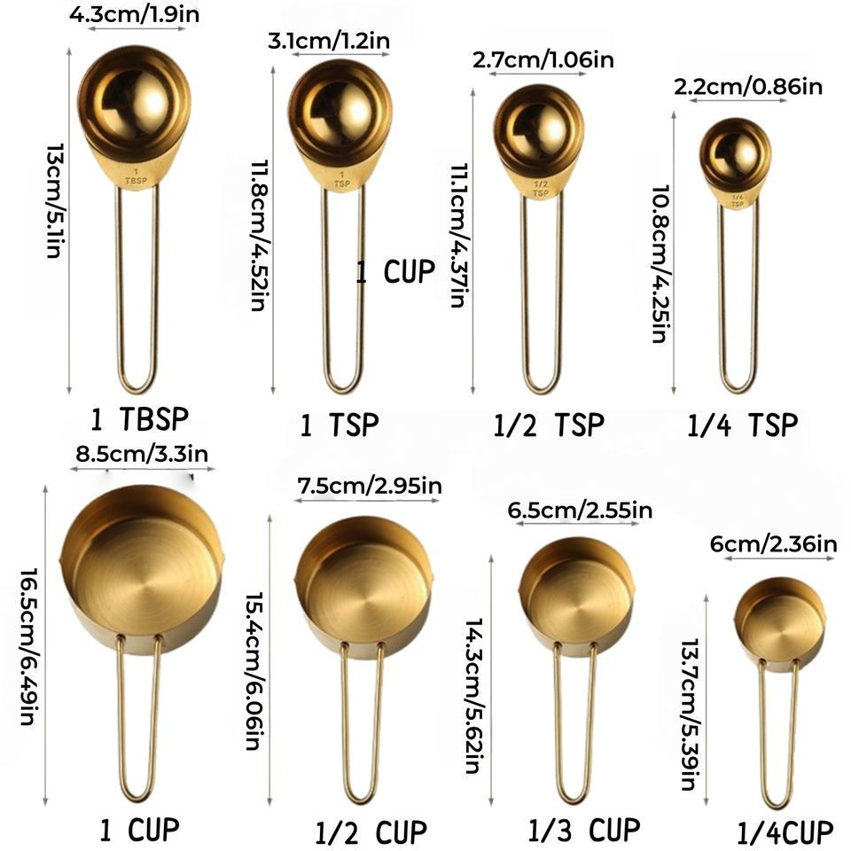 Stackable Stainless Steel Measuring Cups and Spoons Set with Engraved Marking Ruler for Baking and Liquid Measurement