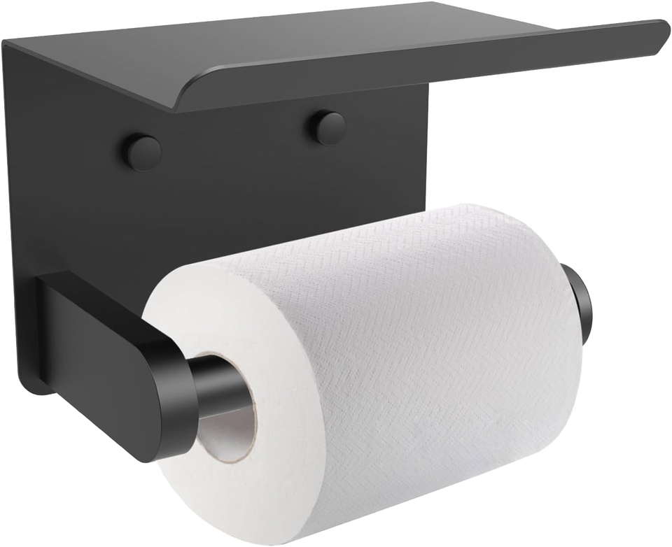 Modern Stainless Steel Wall-Mounted Toilet Paper Holder with Phone Shelf