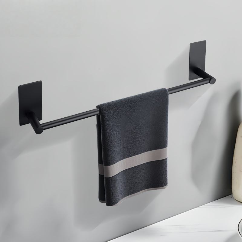 Stainless Steel Bathroom Hardware Set - Wall-Mounted Towel Holder with 2 Adhesive Hooks